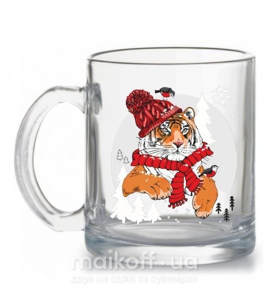 Чашка стеклянная Тигр зимний новый год Прозрачный фото