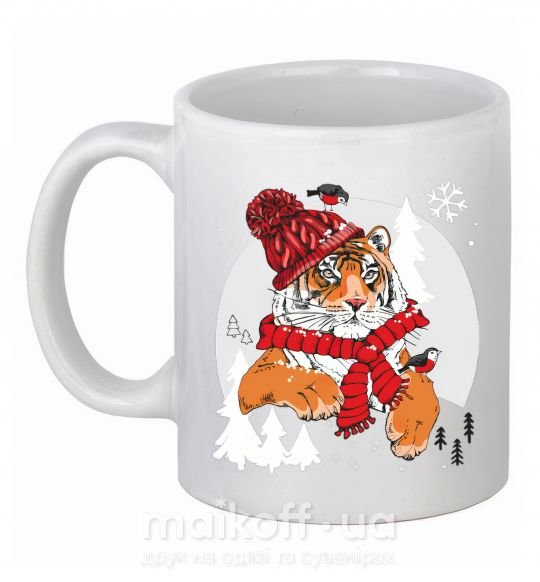 Чашка керамическая Тигр зимний новый год Белый фото