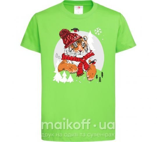 Детская футболка Тигр зимний новый год Лаймовый фото