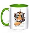 Чашка с цветной ручкой Тигр смотрит Зеленый фото