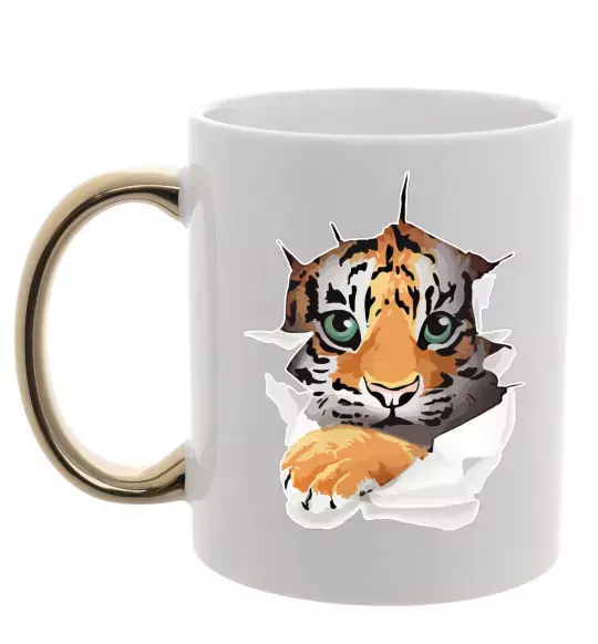 Чашка с цветной ручкой Тигр дивиться Золото фото