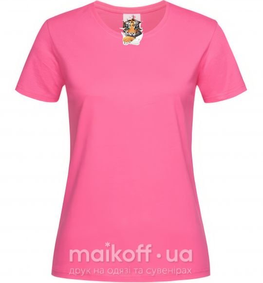 Женская футболка Тигр смотрит Ярко-розовый фото