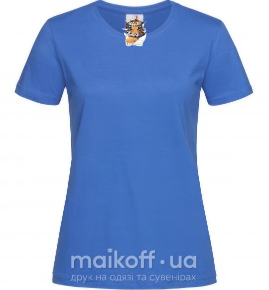 Жіноча футболка Тигр смотрит Яскраво-синій фото