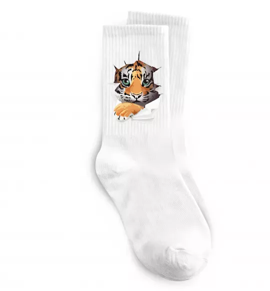Носки Тигр дивиться Белый фото