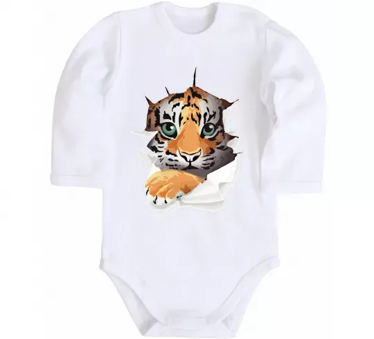 Детский боди Тигр дивиться Белый фото