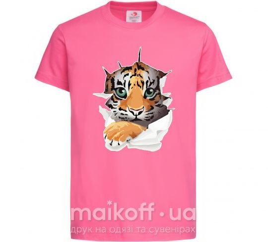 Детская футболка Тигр смотрит Ярко-розовый фото