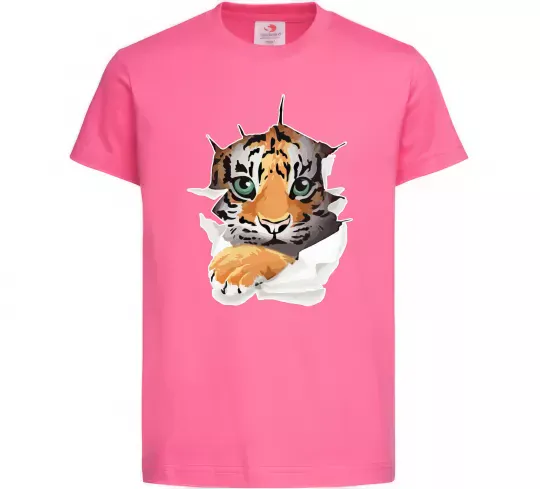 Детская футболка Тигр дивиться Ярко-розовый фото
