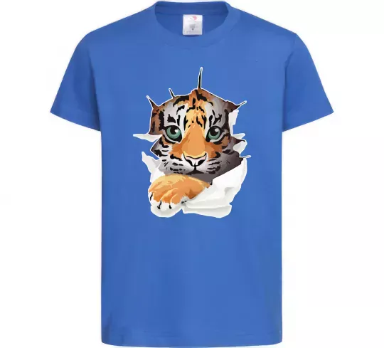 Детская футболка Тигр дивиться Ярко-синий фото