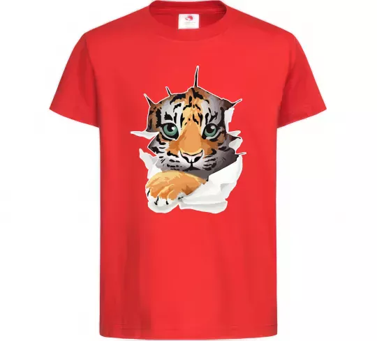 Детская футболка Тигр дивиться Красный фото