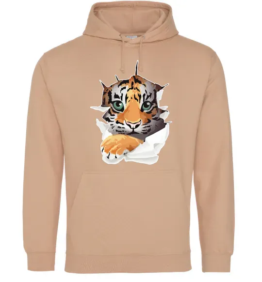 Чоловіча толстовка (худі) Тигр дивиться Пісочний фото