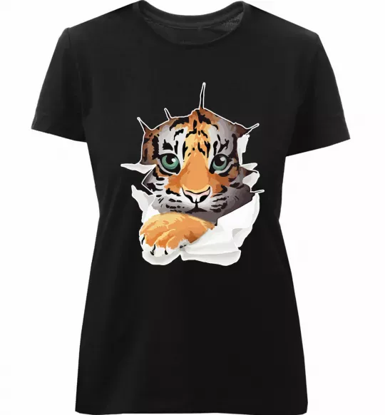 Жіноча преміум футболка Тигр дивиться Чорний фото