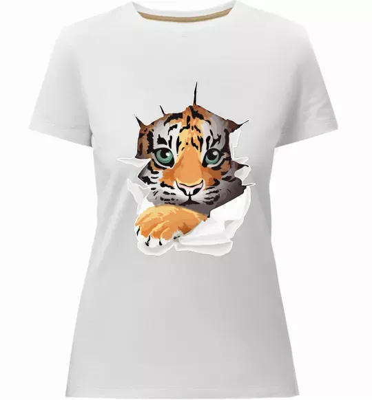 Жіноча преміум футболка Тигр дивиться Білий фото