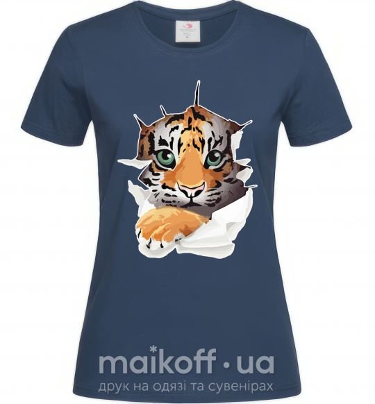 Женская футболка Тигр смотрит Темно-синий фото