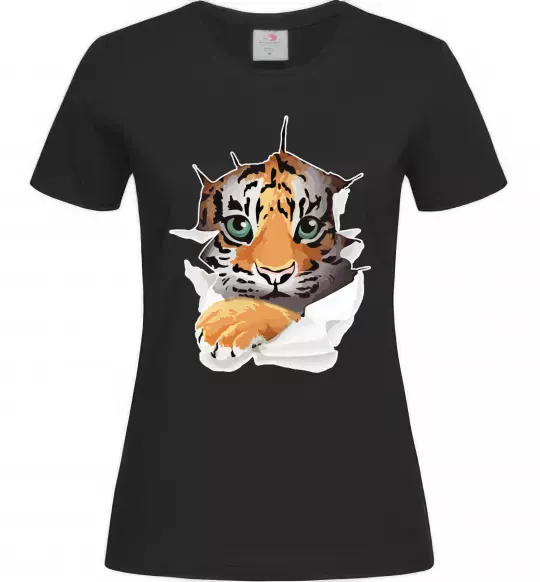 Жіноча футболка Тигр дивиться Чорний фото