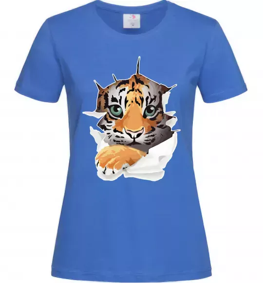 Жіноча футболка Тигр дивиться Яскраво-синій фото