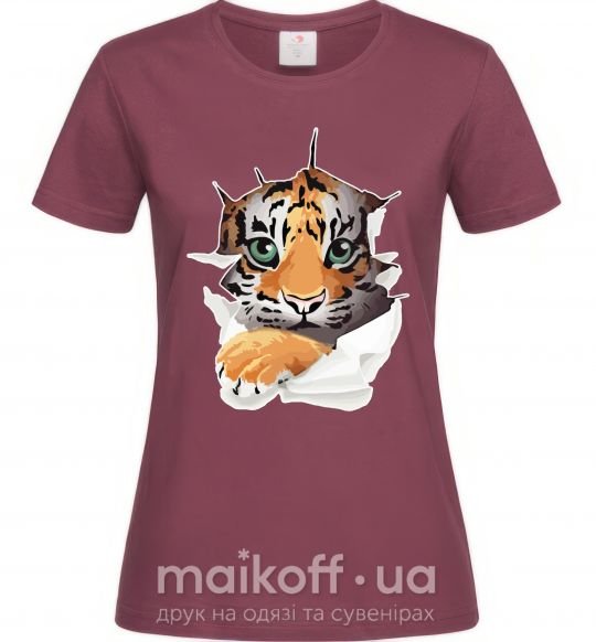 Жіноча футболка Тигр смотрит Бордовий фото