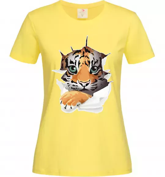 Жіноча футболка Тигр дивиться Лимонний фото
