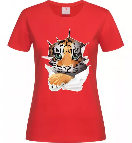 Жіноча футболка Тигр дивиться Червоний фото