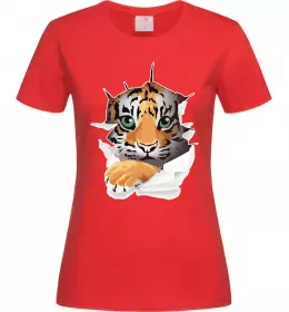 Женская футболка Тигр дивиться Красный фото