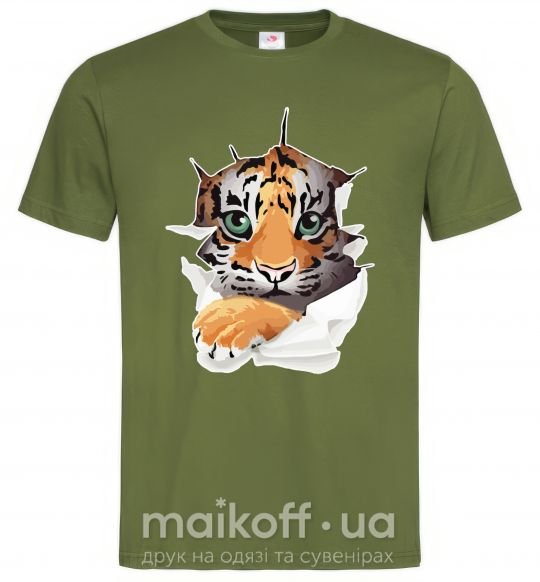 Чоловіча футболка Тигр смотрит Оливковий фото