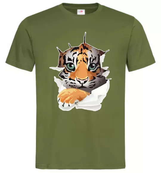Чоловіча футболка Тигр дивиться Оливковий фото