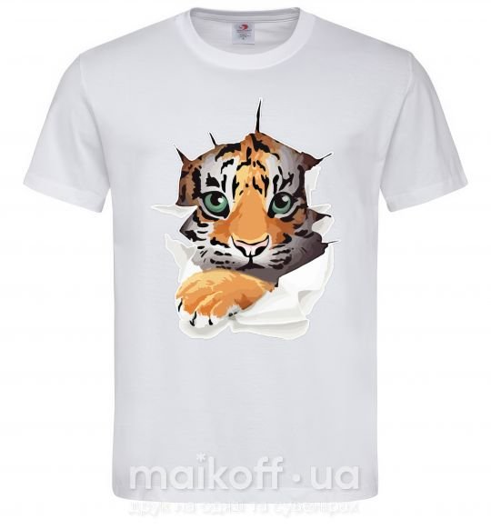 Мужская футболка Тигр смотрит Белый фото