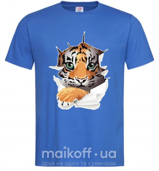Мужская футболка Тигр смотрит Ярко-синий фото