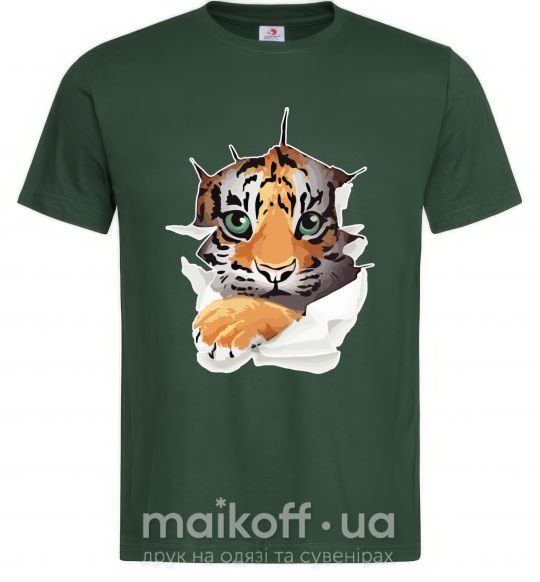 Мужская футболка Тигр смотрит Темно-зеленый фото