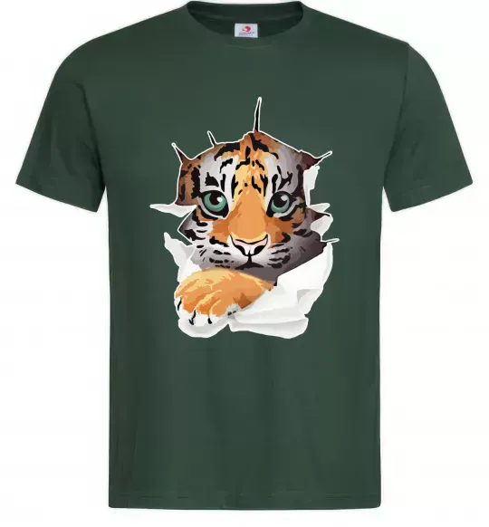 Чоловіча футболка Тигр дивиться Темно-зелений фото