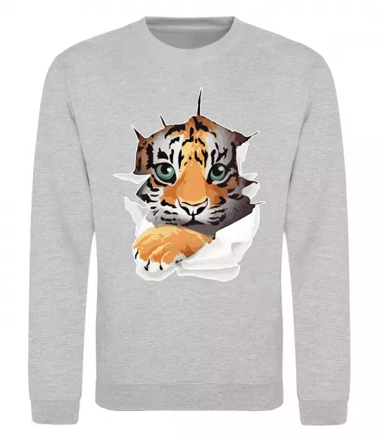 Свитшот Тигр дивиться Серый меланж фото
