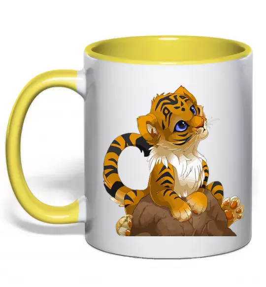 Чашка з кольоровою ручкою Тигреня Сонячно жовтий фото