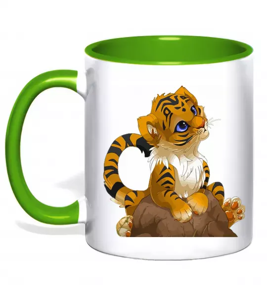 Чашка з кольоровою ручкою Тигреня Зелений фото