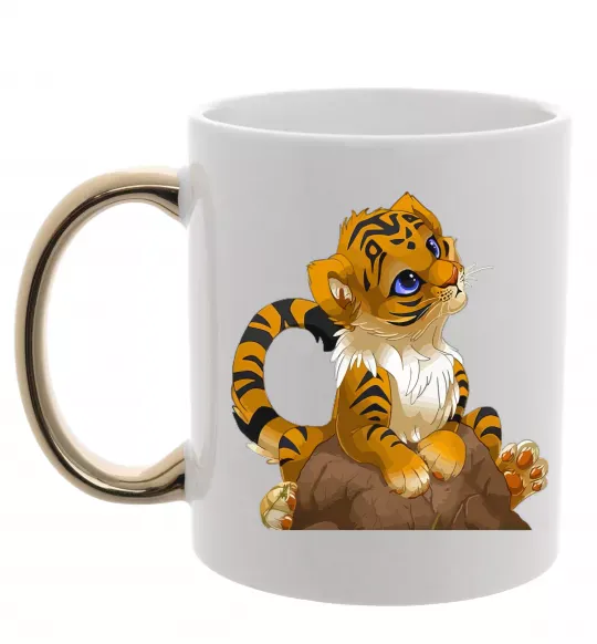 Чашка з кольоровою ручкою Тигреня Золото фото