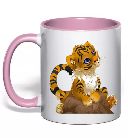 Чашка з кольоровою ручкою Тигреня Ніжно рожевий фото