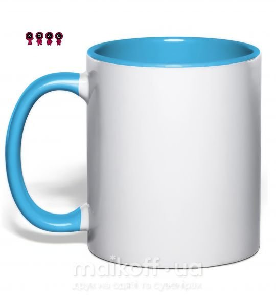 Чашка з кольоровою ручкою Игра в кальмара человечки Блакитний фото