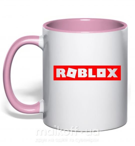Чашка с цветной ручкой Roblox logo Нежно розовый фото