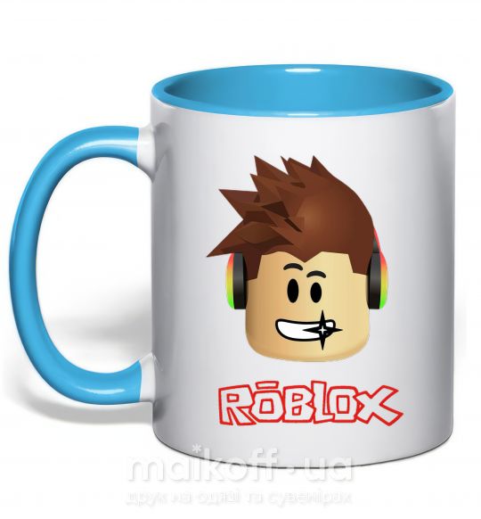 Чашка с цветной ручкой Roblox голова Голубой фото
