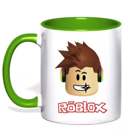 Чашка з кольоровою ручкою Roblox голова Зелений фото