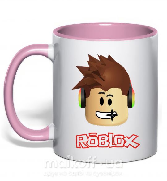 Чашка з кольоровою ручкою Roblox голова Ніжно рожевий фото