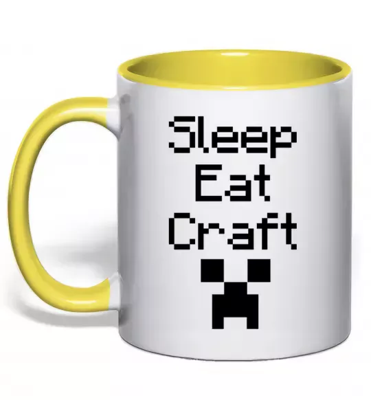 Чашка з кольоровою ручкою Sleep eat craft Сонячно жовтий фото