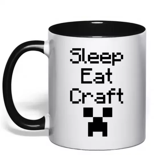 Чашка з кольоровою ручкою Sleep eat craft Чорний фото