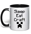 Чашка з кольоровою ручкою Sleep eat craft Чорний фото
