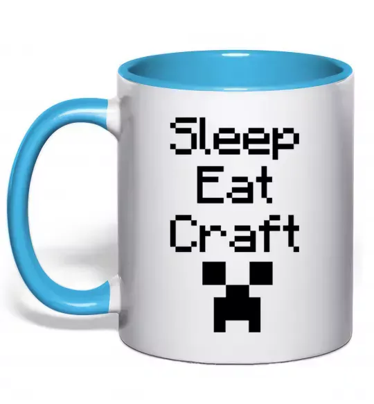 Чашка з кольоровою ручкою Sleep eat craft Блакитний фото
