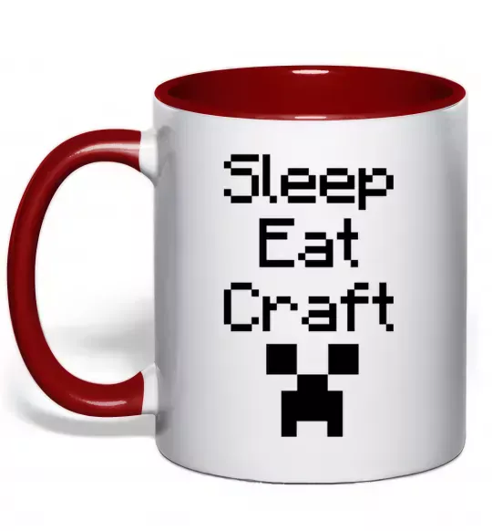 Чашка з кольоровою ручкою Sleep eat craft Червоний фото