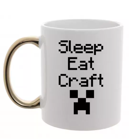 Чашка з кольоровою ручкою Sleep eat craft Золото фото
