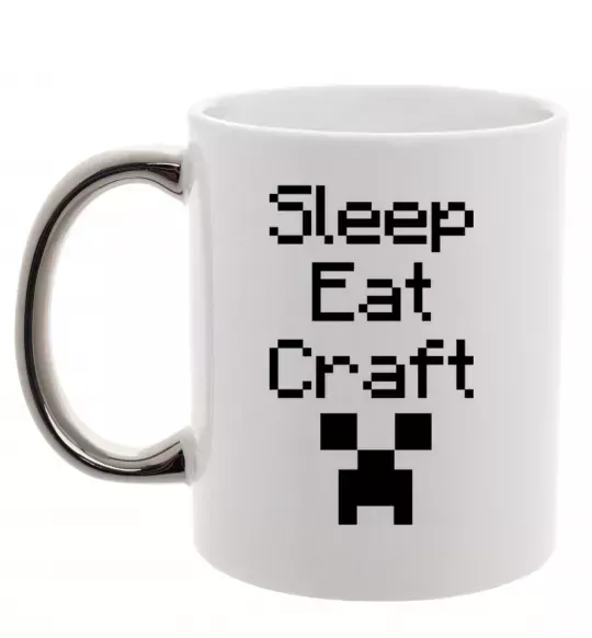 Чашка з кольоровою ручкою Sleep eat craft Срібло фото
