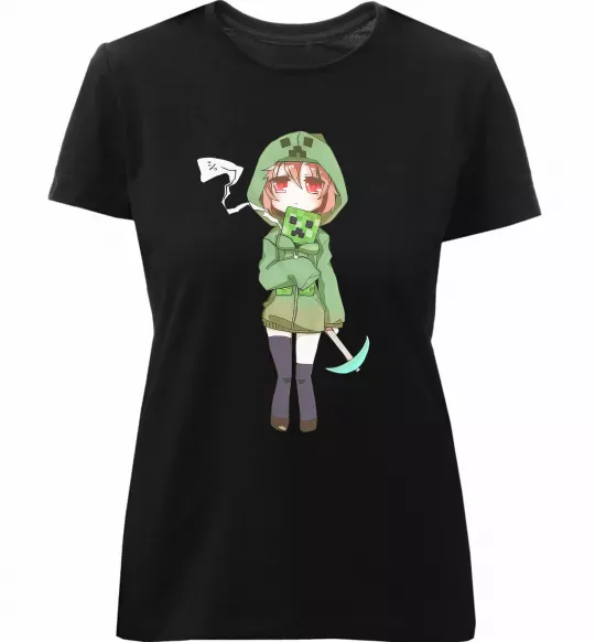 Жіноча преміум футболка Кріпер аніме майнкрафт Чорний фото