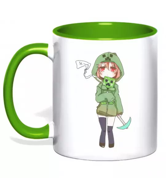 Чашка с цветной ручкой Кріпер аніме майнкрафт Зеленый фото