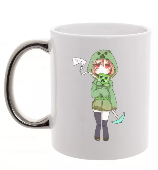 Чашка с цветной ручкой Кріпер аніме майнкрафт Серебро фото