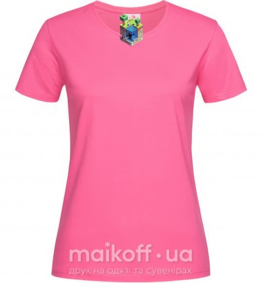 Жіноча футболка Майнкрафт мир Яскраво-рожевий фото